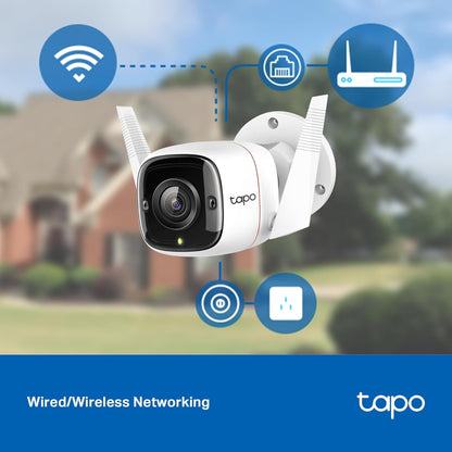 TP-Link Tapo Outdoor Security Wi-Fi Camera, Wired & Wireless, Smart AI Detection & Notifications, 3MP, IP66, Two-Way Audio, Night Vision, Up to 128GB, SD Card Slot, No hub Required (TC65)