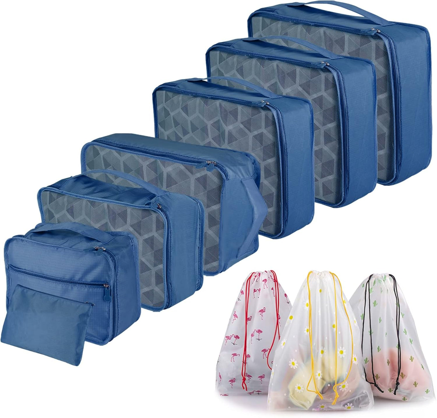 Sciphylia Luggage Organizer Suitcase Organizer Set of 10 Waterproof Travel Organizer Bags Travel Packing Cubes Useful Accessories for Cosmetic Clothes Shoes Underwear Navy Blue