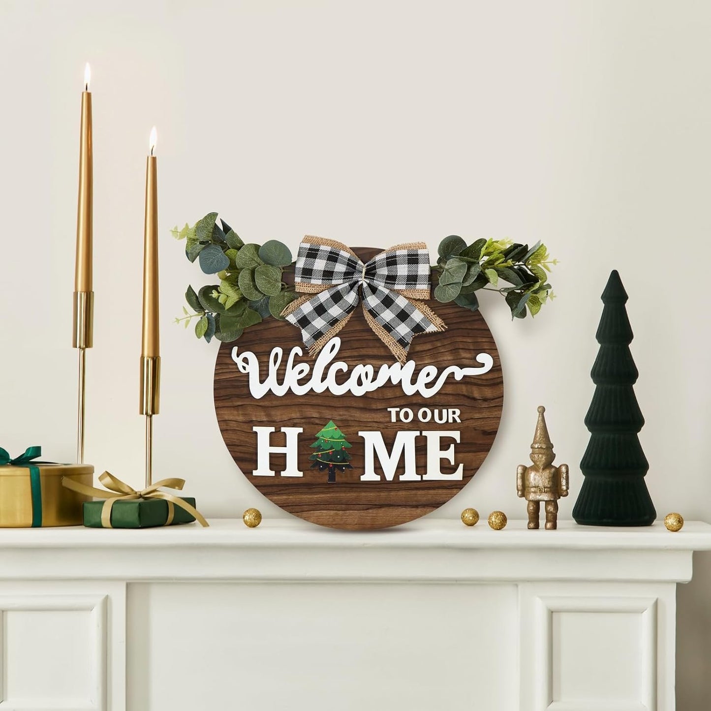 FIIJRR Interchangeable Welcome Sign for Front Door with 12 Changeable Icons,Rustic Wooden Wreaths for Home/Wall/Porch/Farmhouse Decor,All Seasons Holiday Halloween (Brown)
