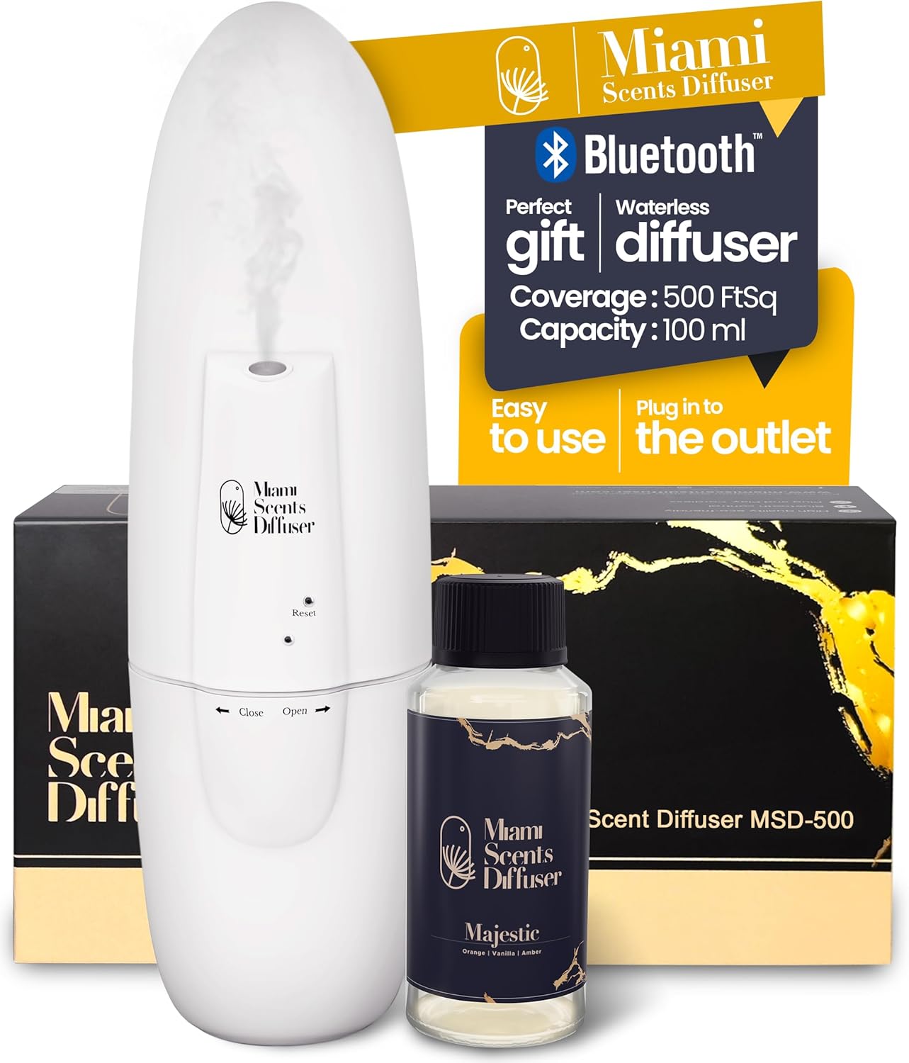 Plug in Wall Waterless Diffuser + Majestic Hotel Essential Oils 4 Fl Oz Included Coverage Up to 500 SqFt Smart Bluetooth App Control Scent Air Machine for Home, Office and Spa Ideal for Aromatherapy.