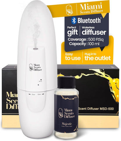 Plug in Wall Waterless Diffuser + Majestic Hotel Essential Oils 4 Fl Oz Included Coverage Up to 500 SqFt Smart Bluetooth App Control Scent Air Machine for Home, Office and Spa Ideal for Aromatherapy.