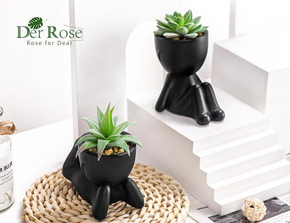 Der Rose Set of 2 Fake Plants Artificial Succulent Plants for Office Desk Accessories Black Bathroom Home Room Aesthetic Shelf Decor Indoor