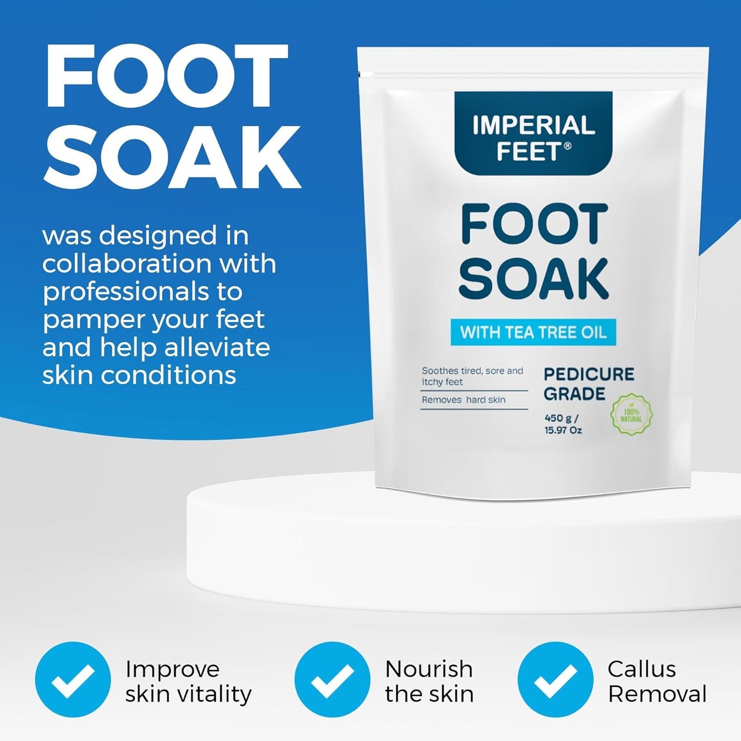 Pedicure Quality Foot Soak with Tea Tree Oil & Epsom Salt | Helps Treat Nail Fungus Athletes Foot | Anti Fungal Nail Treatment | Foot Moisturiser & Deodorizer Feet Soak | Exfoliating Foot Soak