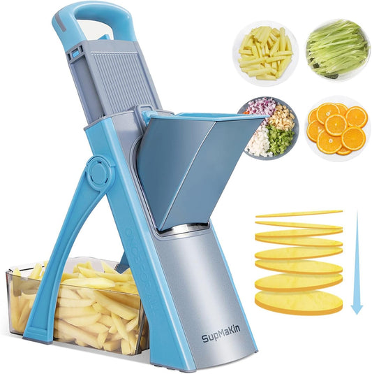 SUPMAKIN Safe Mandoline Slicer, Adjustable Thickness Potato Slicer Vegetable Chopper, Multi Slicer, Julienne + Dicer Kitchen Chopping Artifact (Blue)