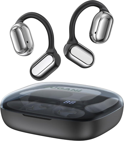 BUGANI Open Ear Headphones, Open Ear Earbuds with Immersive Stereo Sound, Clear Talk, Bluetooth 5.3 Wireless Headphones with Dual Large Driver, 30H Playtime, Waterproof Earbuds for Running,Black