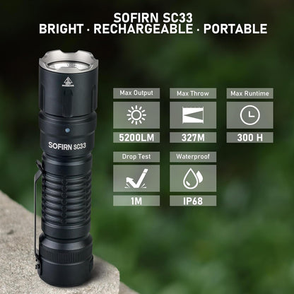 Tactical Flashlight Rechargeable Flashlights High Lumens - Sofirn SC33 Super Bright Flashlight 5200 Lumens, Powerful Flashlight High Powered, Waterproof LED Flashlights for Home Camping Dog Walking