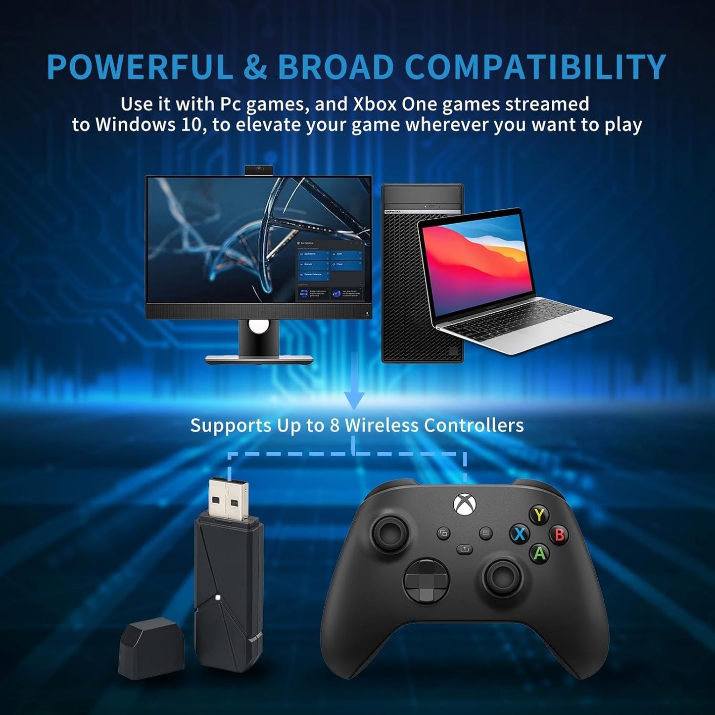 TECTINTER Wireless Adapter for Xbox One Controller & Xbox one X/S&Xbox One Elite Series Controller,USB Wireless Gaming Receiver Adapter for Windows 11/10/8.1/8/7