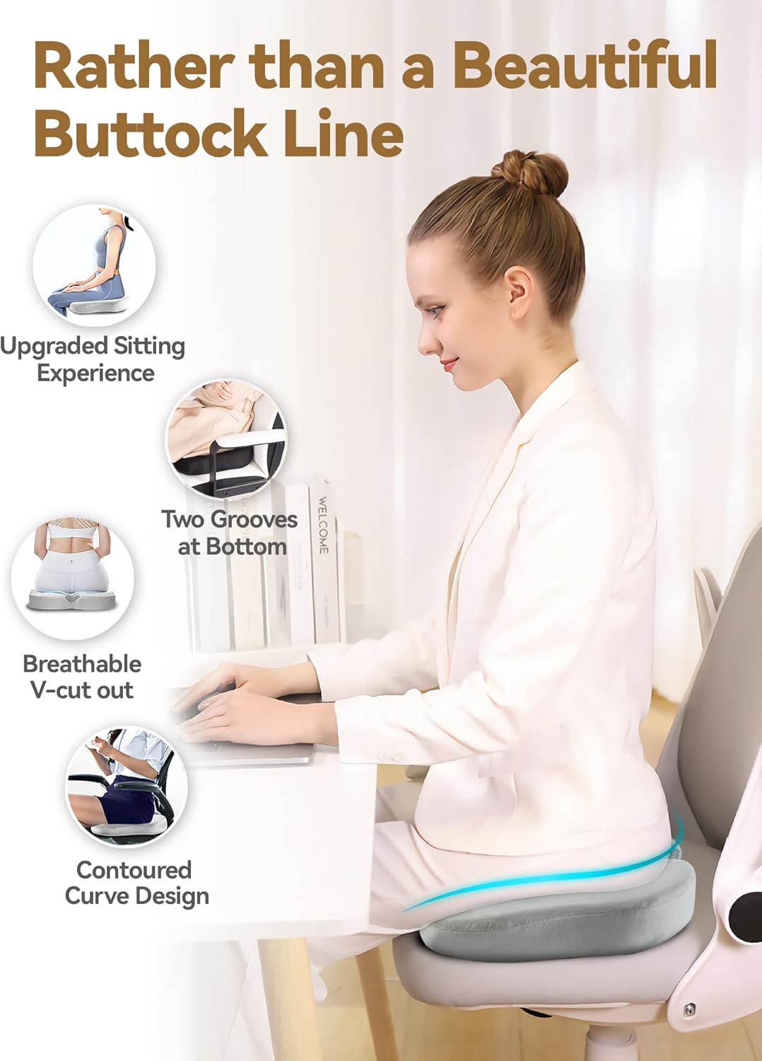 TRAVEL EASE Memory Foam Seat Cushion, Butterfly-Shape Seat Cushion for Long Hours Sitting Comfort, Butt Support Pillow for Office Chair, Car Seat, Dining Chair (Smoky Gray)