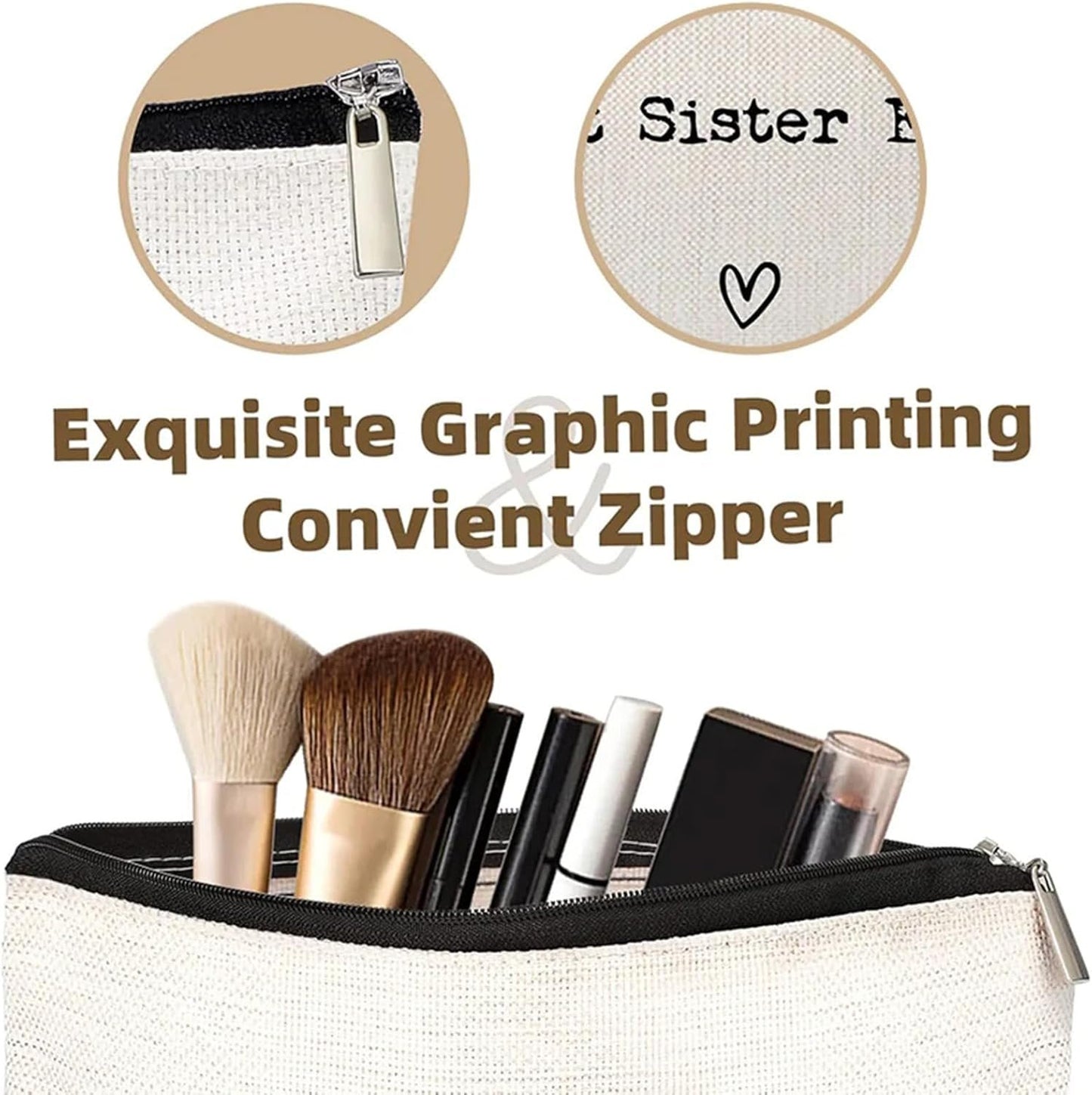 Travel Toiletry Bag for Sister | Best Sister Ever Organizer | Portable Travel Toiletries Hygiene Bag, Funny Makeup Cosmetic Bag Guanglu