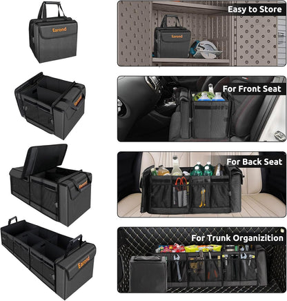 EAROND Car Trunk Organizer with Portable Leakproof Cooler Bag,Foldable Cover,Adjustable Securing Straps,Collapsible Trunk Organizer for Car,SUV,Truck and Other Vehicles(4-in-1 with Cooler)