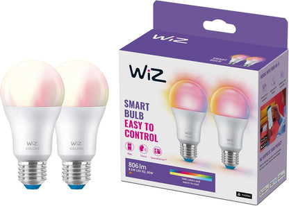WiZ Smart Colour Bulb, E27, 8.5W, Tunable, Motion Sensor with App, Connected WiFi Compatible with Alexa, Google Assistant & HomeKit, App Control for Home Indoor Lighting, Bedroom, 2Pack
