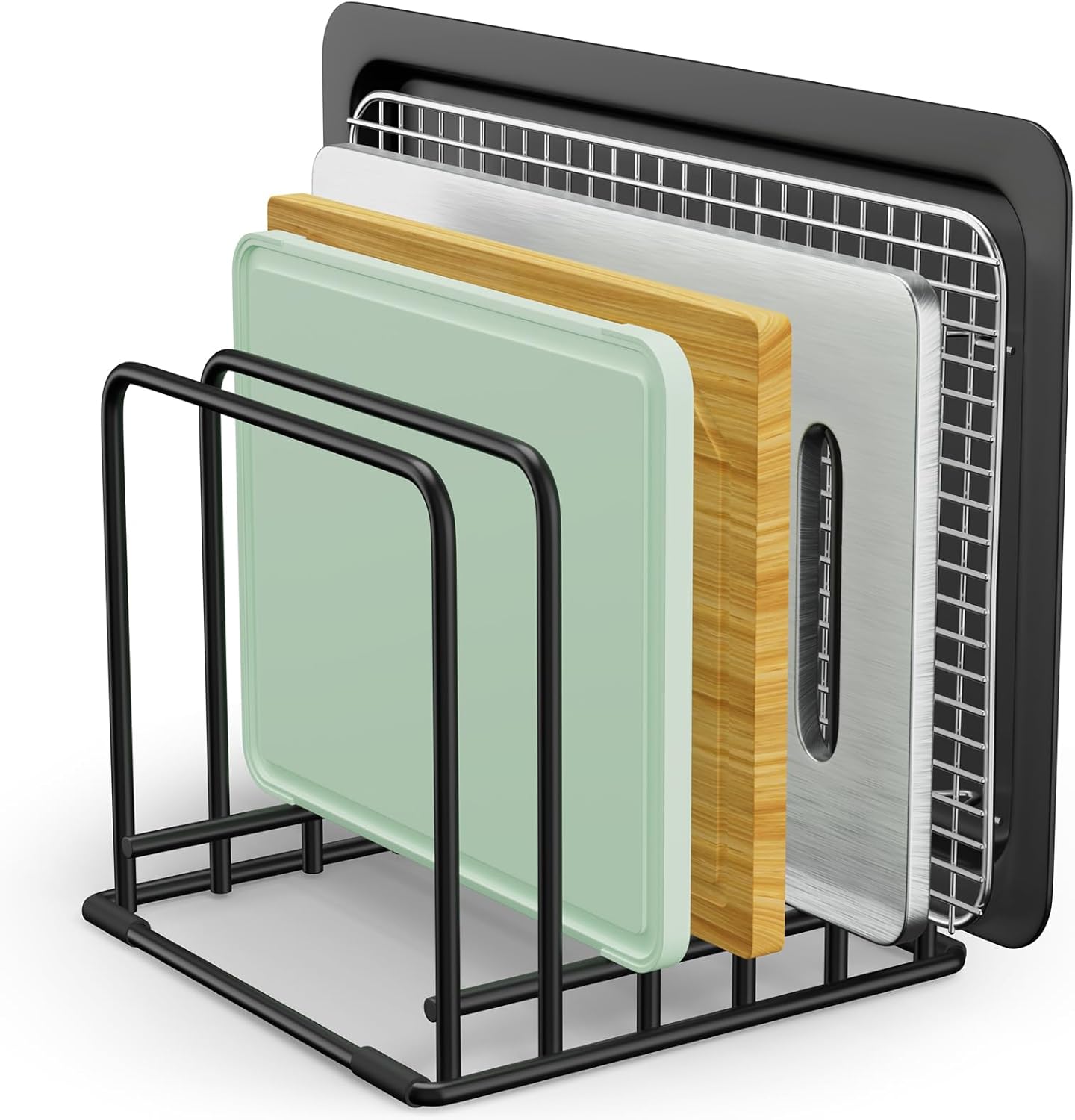 5-Tier Cutting Board Organizer Rack, Kitchen Storage & Organization Accessories for Cutting Boards, Baking Sheets, Trays, Space-Saving Kitchen Cabinet & Pantry Organizer, Rust-Resistant Metal