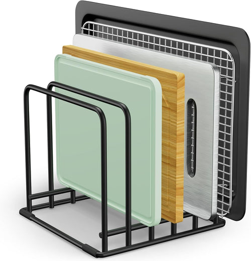 5-Tier Cutting Board Organizer Rack, Kitchen Storage & Organization Accessories for Cutting Boards, Baking Sheets, Trays, Space-Saving Kitchen Cabinet & Pantry Organizer, Rust-Resistant Metal