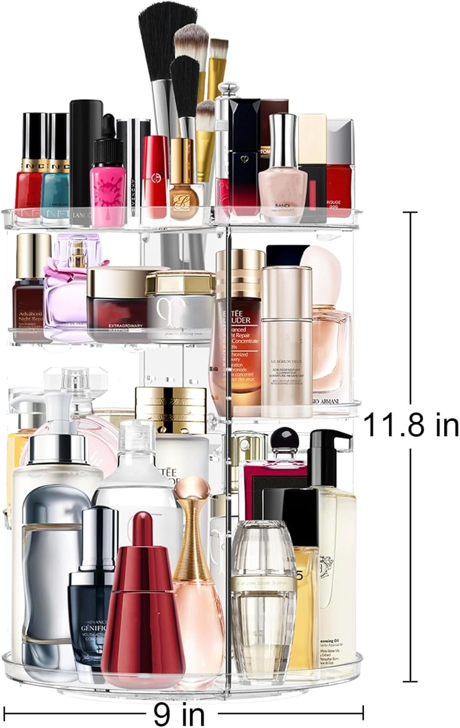 Makeup Organizer 360 Rotating Cosmetic Organizer DIY Adjustable Makeup Carousel Spinning Holder Rack, Large Capacity Cosmetic Storage Box Makeup Brushes Organizer for Vanity Countertop (Clear)