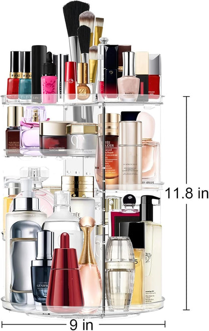 Makeup Organizer 360 Rotating Cosmetic Organizer DIY Adjustable Makeup Carousel Spinning Holder Rack, Large Capacity Cosmetic Storage Box Makeup Brushes Organizer for Vanity Countertop (Clear)