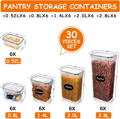 Anshine 30 Pack Airtight Food Storage Containers Set, BPA Free Pantry Storage Containers Kitchen & Cereal Organizer Containers for Food Storage - Labels & Marker