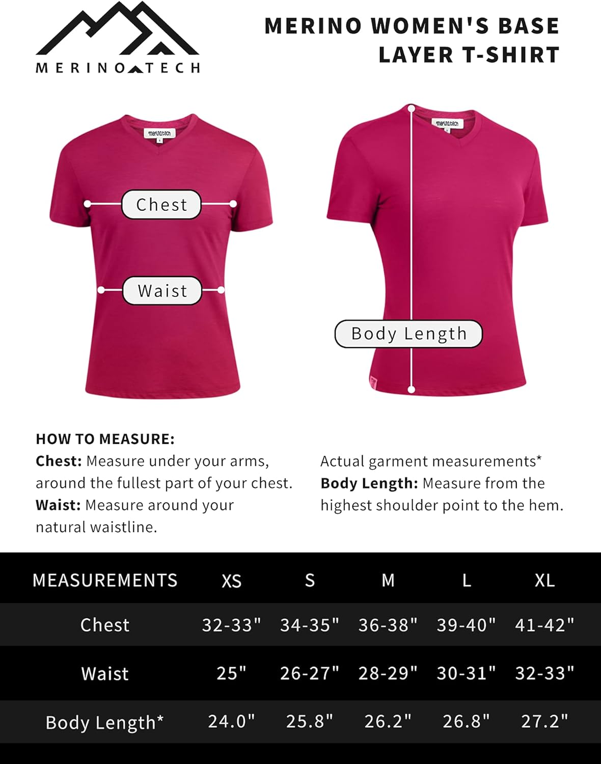 Merino.tech Merino Women's T-Shirt – 100% Thermal Short Sleeve Jersey in Merino Wool with Socks