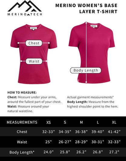 Merino.tech Merino Women's T-Shirt – 100% Thermal Short Sleeve Jersey in Merino Wool with Socks