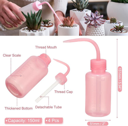 PATIKIL 150ml 5oz Succulent Eyelash Tattoo Wash Bottle, 4 Pcs Plastic Watering Squeeze Bottle Rinse Bottle for Plant Eyelash Extensions Irrigation Lab Gap Cleaning, Pink