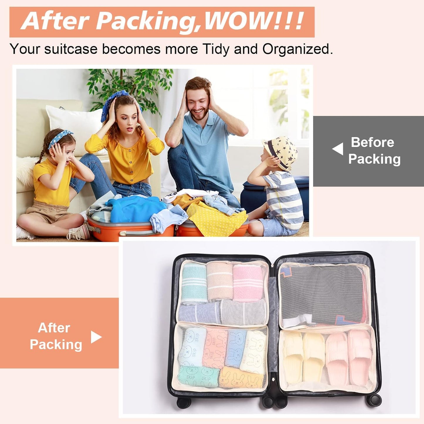 12 Pcs Large Packing Cubes Luggage Organizers for Suitcase High Capacity Travel Organizer Reusable Mesh Luggage Storage Bags for Shoe Clothes Hiking Camping Backpacking Accessories (Beige)