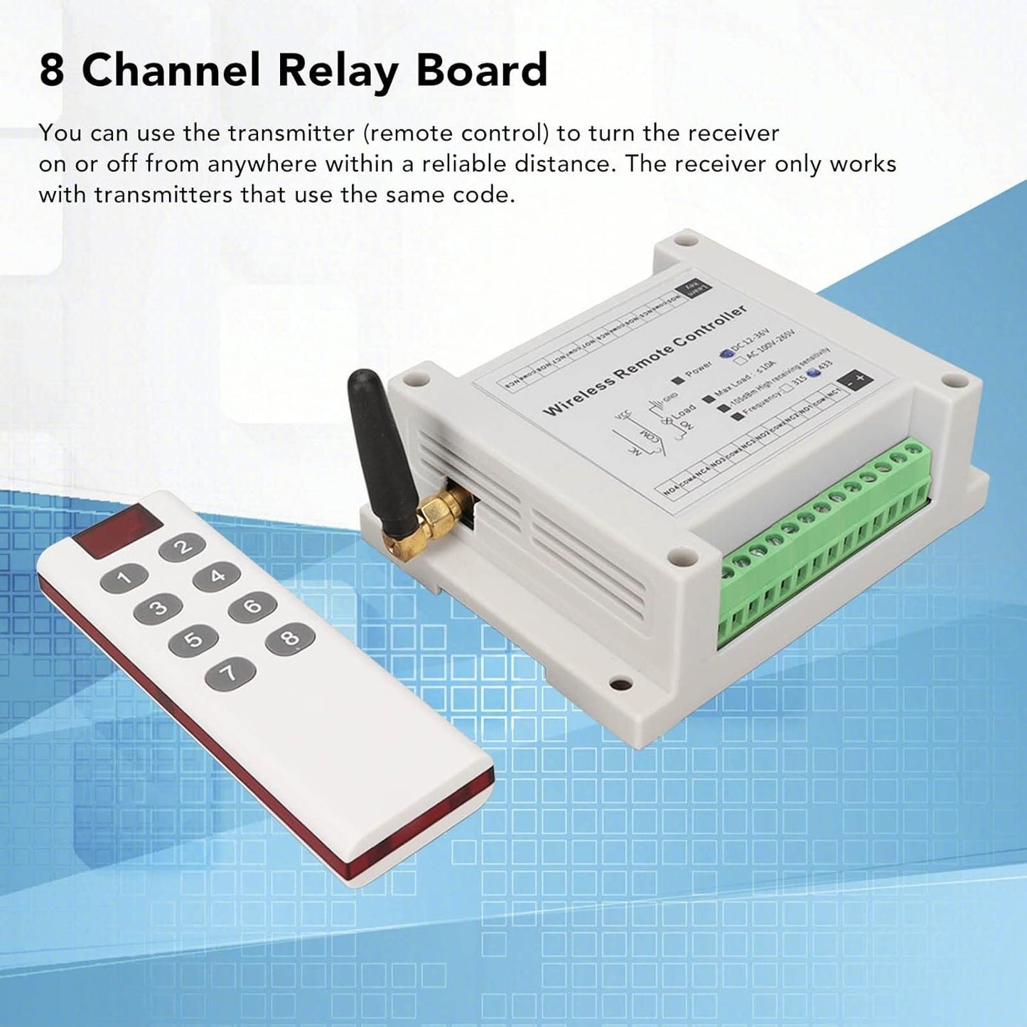 8 Channel Relay 8CH 10A DC 12V to 36V Control, Remote Control for Industrial, Home, Vehicle, and Marine Automation