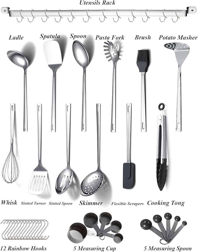 Stainless Steel Cooking Utensils Set,Kyraton 37 Pieces Kitchen Utensils Set, Kitchen Tool Gadgets Set with Utensil Holder Non-Stick and Heat Resistant Dishwasher Safe
