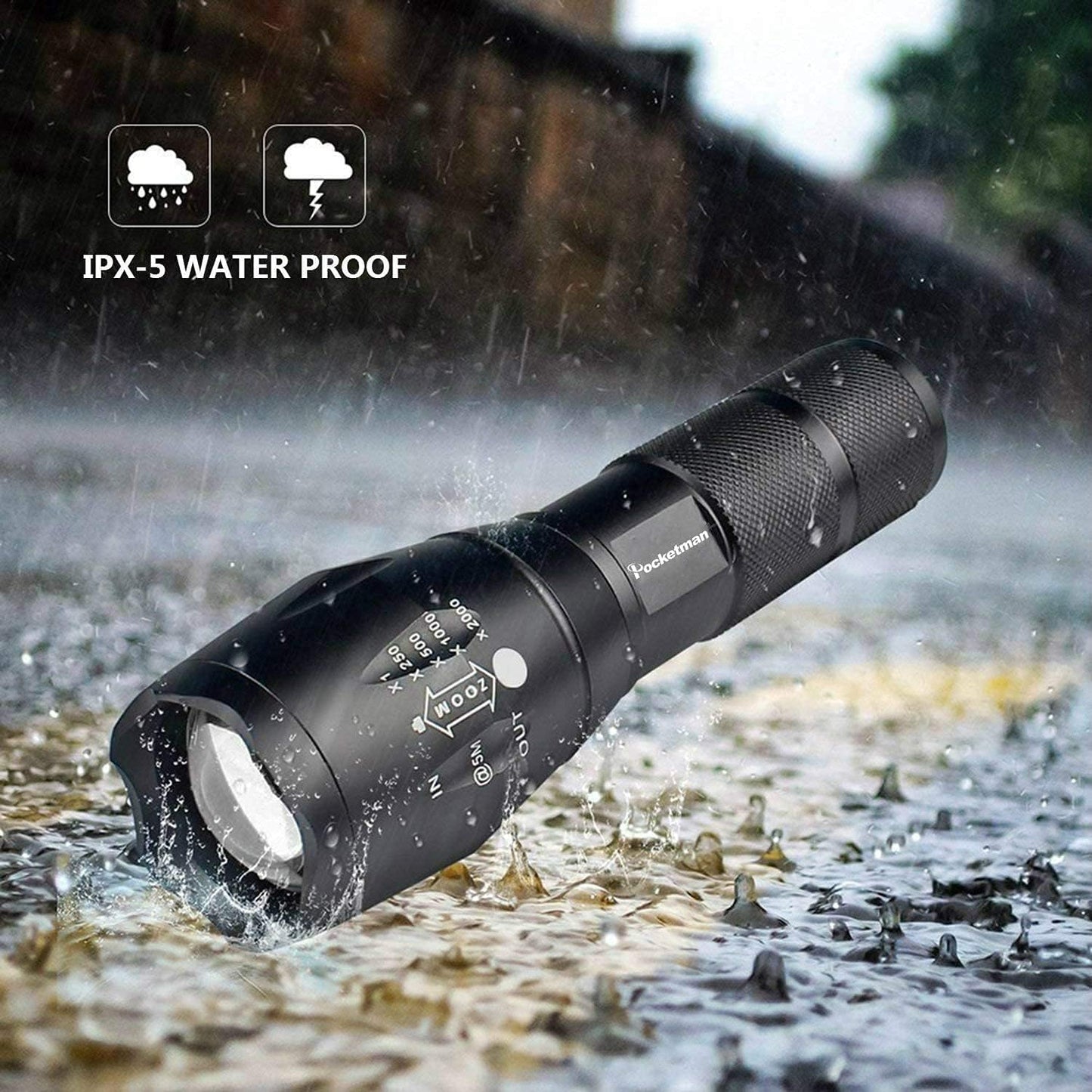 Ultra Bright Flashlights, 2000 Lumens LED Tactical Flashlight, Zoomable, Adjustable Focus, IP65 Waterproof, Portable, 5 Light Modes for Indoor and Outdoor Camping Emergency Hiking (3 Pack)