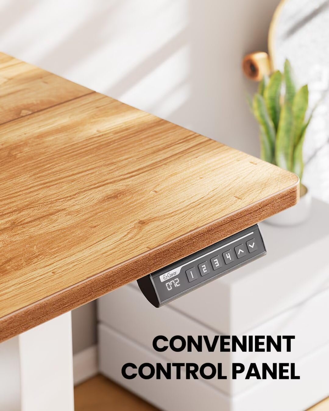 ErGear Electric Standing Desk, 48‘’x24‘’ Height Adjustable Sit Stand up Desk, 4 Memory Computer Home Office Desk Standing Table with Splice Board (Light Vintage Brown)