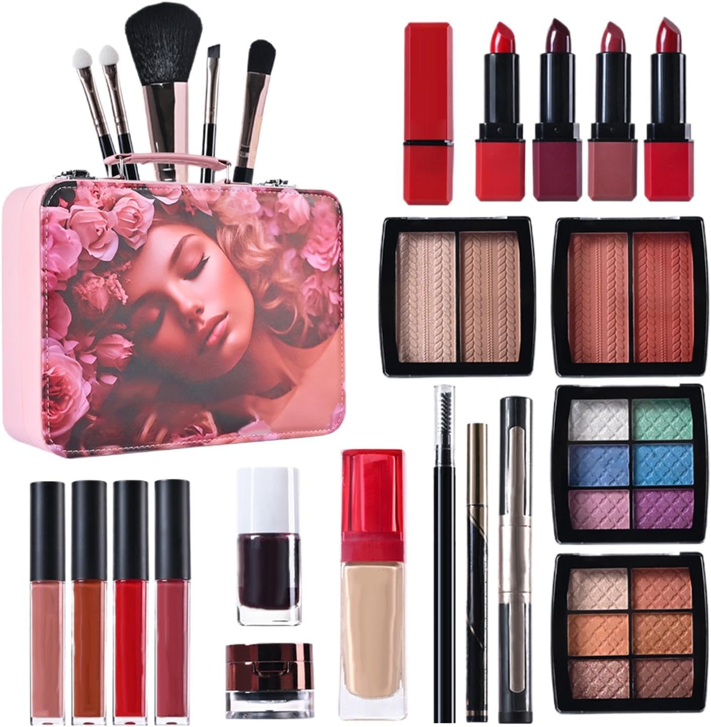 Teens Makeup Kit, Large Capacity Cosmetic Set with Reusable Case, Long Lasting Dress Up Accessories with Eyeshadow, Waterproof Makeup Palettes for Beginner, Multicolour