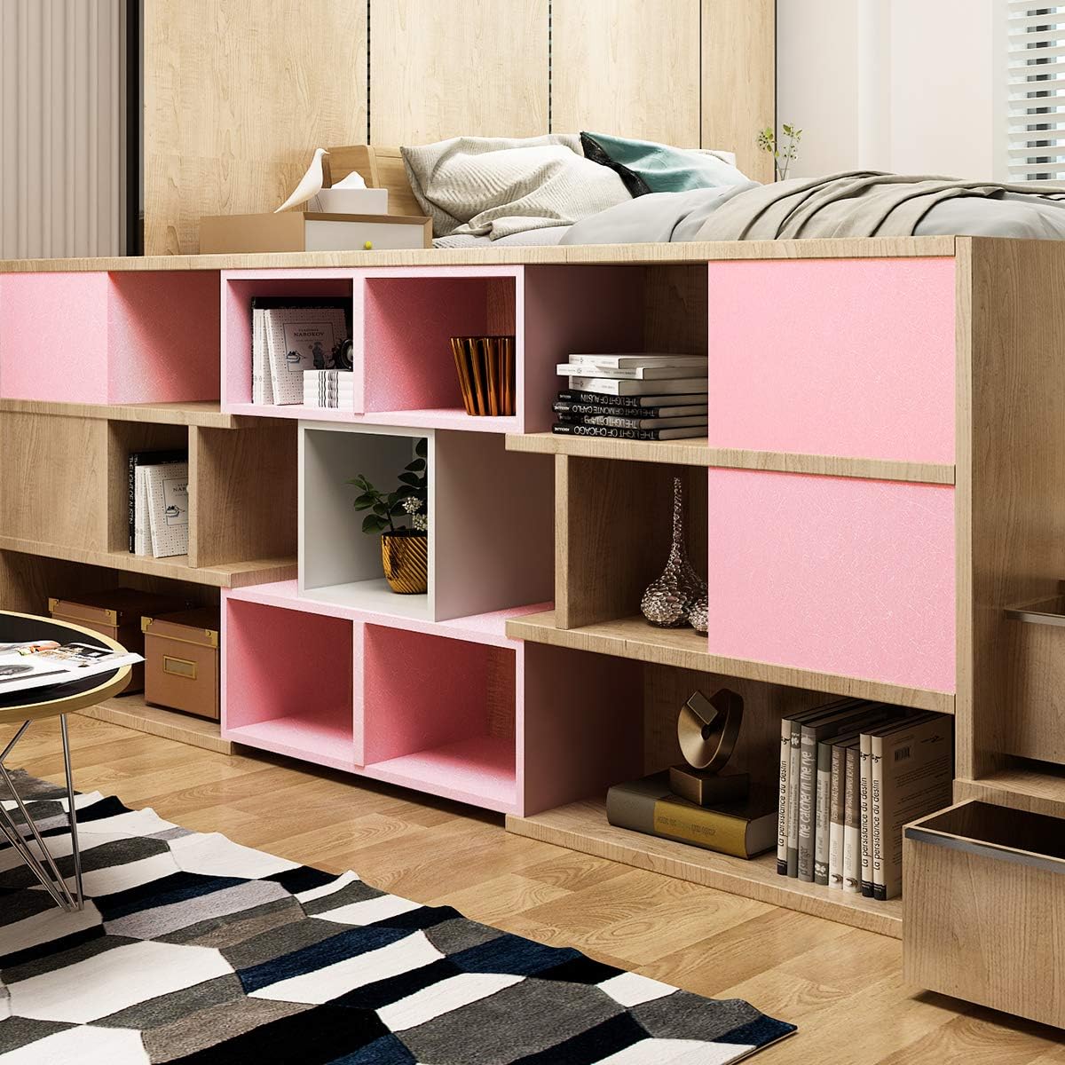 Livelynine 40CMX5M Pink Wall Sticker Children's Bedroom Wallpaper Roll Paper Roll Modern Wall Cards for Children Furniture Girl Wall Decoration