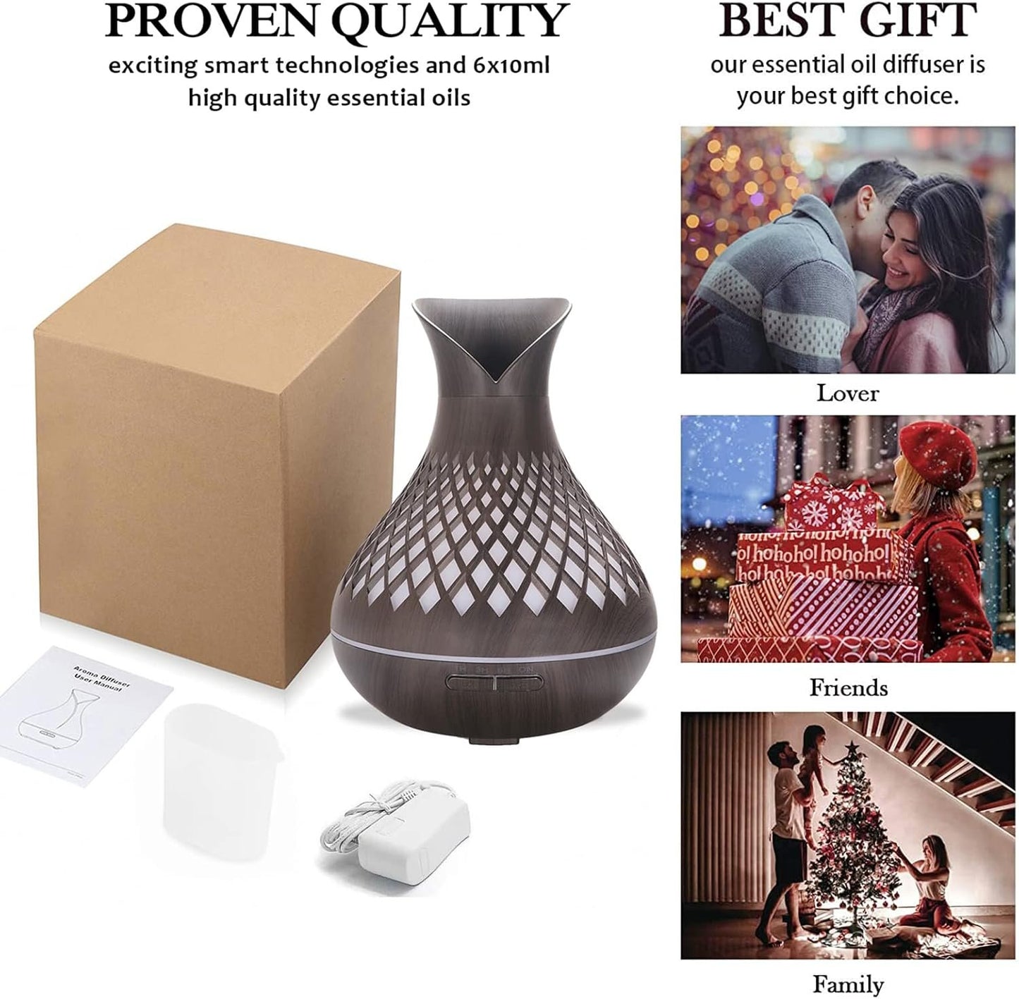 SAIHGUUI Smart WIFI Essential Oil Diffuser, 500ml Aromatherapy Diffuser Humidifier for Large Room, Works with Phone App & Alexa Google Home Voice Control, 7 LED, Create Schedules and 4 Timer, Auto Shut-Off,Dark wood