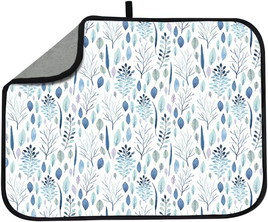 Rolin Roly Absorbent Dish Drying Mat for Kitchen Counter Eucalyptus Drying Pad Blue White Reversible Drainer Mats for Countertop Storage Dishes Pans Fruits18X24