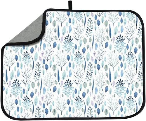 Rolin Roly Absorbent Dish Drying Mat for Kitchen Counter Eucalyptus Drying Pad Blue White Reversible Drainer Mats for Countertop Storage Dishes Pans Fruits18X24