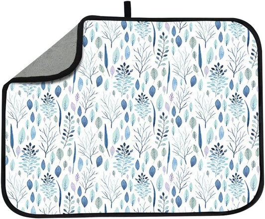 Rolin Roly Absorbent Dish Drying Mat for Kitchen Counter Eucalyptus Drying Pad Blue White Reversible Drainer Mats for Countertop Storage Dishes Pans Fruits18X24