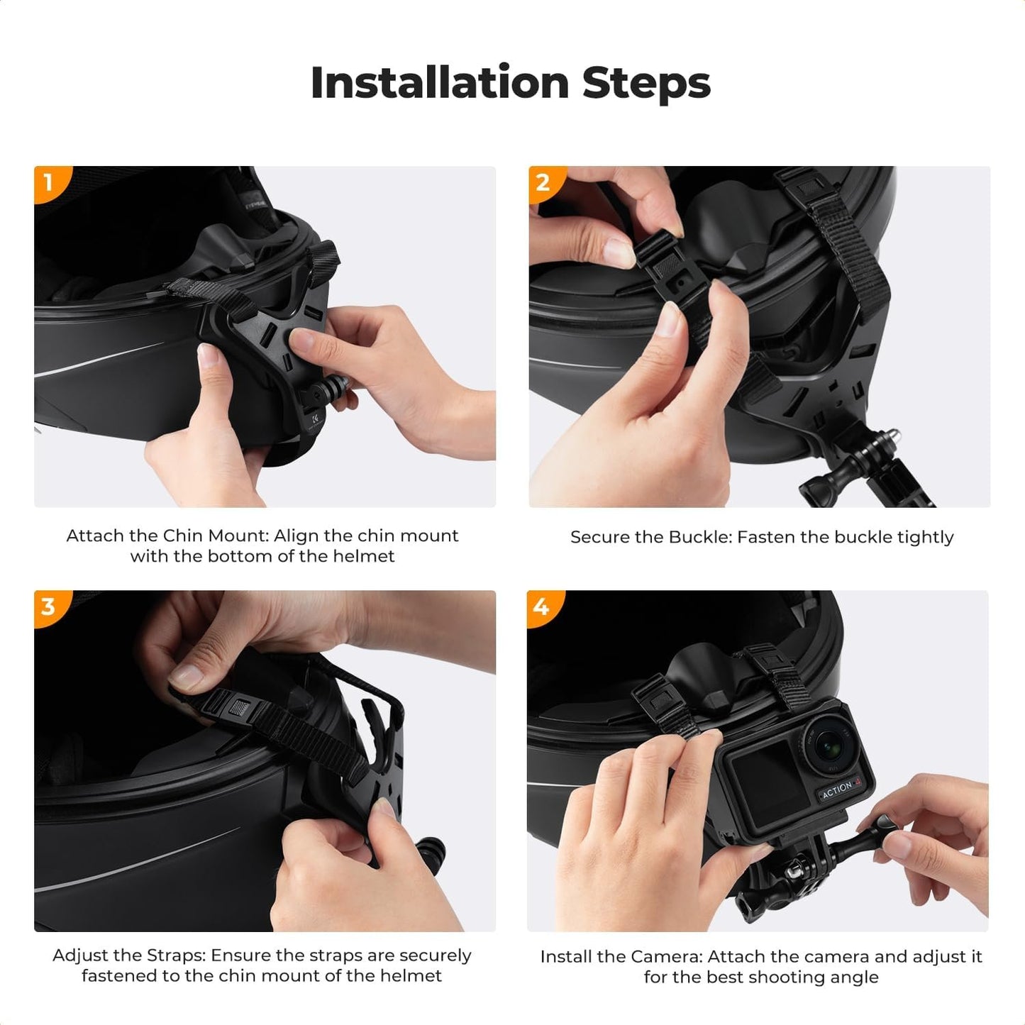 K&F Concept Action Camera Motorcycle Dirt Bike Helmet Chin Strap Mount, Helmet Holder Mounting Attachment for GoPro Hero 13/12/11/10/9/8/7/6/5/4/DJI Osmo Action 5Pro/4/3/Insta360 X5/X4/X3