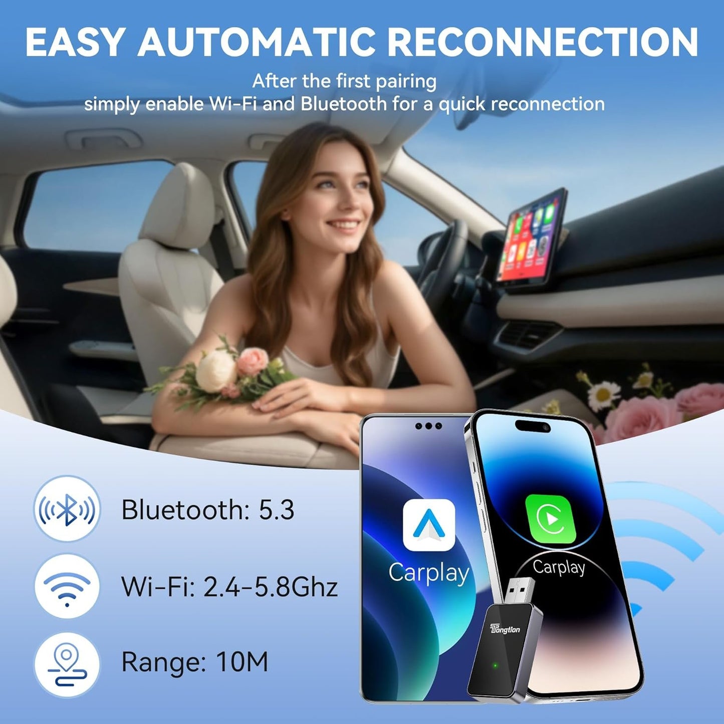 2025 Upgrade 2 in 1 Wireless Carplay & Android Auto Wireless Adapter, Convert Wired to Wireless Carplay, Plug & Play Car Dongle with Fast Stable 5G WiFi Bluetooth for iPhone iOS 10+/ Android 11+