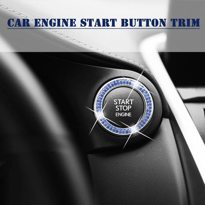 KAQISI 2 Pack Car Bling Crystal Rhinestone Engine Start Ring Decals, Car Push Start Button Cover, Key Ignition Knob Bling Ring, Sparkling Car Interior Accessories for Women (Blue)