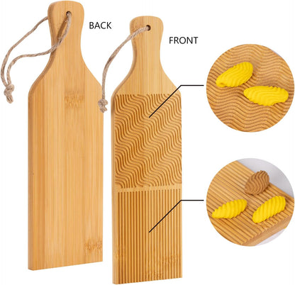 Gnocchi Board Hand Crafted Gnocchi Paddle with Garganelli Stick Maveite Cavatelli Pasta Maker Pasta Board Gnocchi Ridges Roller Natural Bamboo Kitchen Gadgets Tools