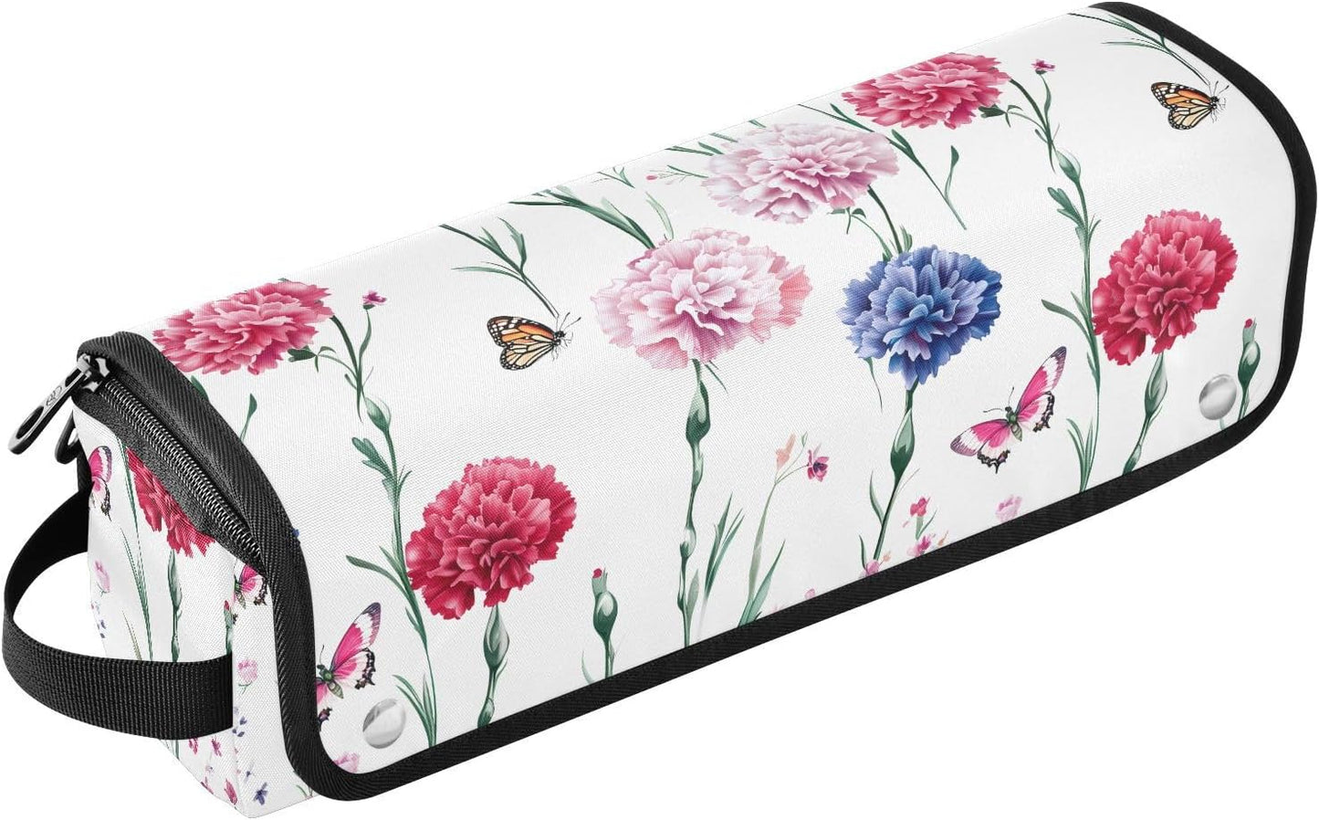 FRODOTGV Nature Garofani Borsa da viaggio per strumenti per capelli caldi bianchi e tappetino resistente al calore Custodia da viaggio portatile per utensili caldi e accessori per la cura dei capelli