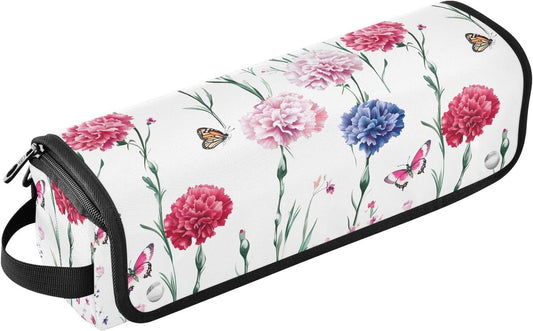 FRODOTGV Nature Garofani Borsa da viaggio per strumenti per capelli caldi bianchi e tappetino resistente al calore Custodia da viaggio portatile per utensili caldi e accessori per la cura dei capelli