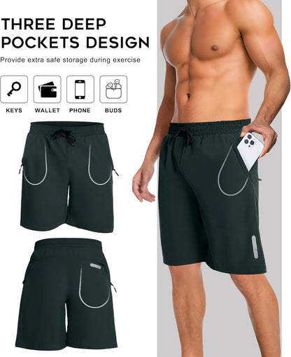 Boyzn Men's 2 Pack 5"/7" Quick-Dry Hiking Shorts Elastic Waist & Zipper Pockets, Outdoor Travel Casual