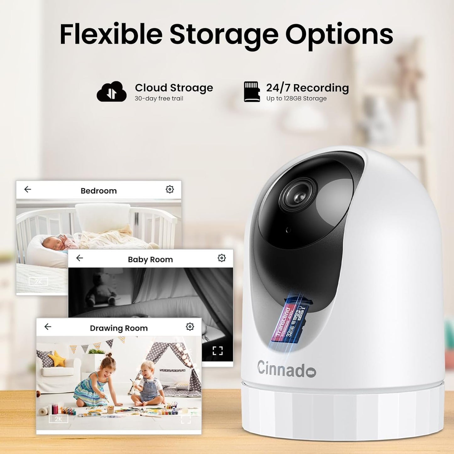 Security Camera Indoor-2K 360° WiFi Cameras for Home Security，Pet/Dog/Baby Camera with Phone app, 2-Way Audio, Night Vision, 24/7 SD Card Storage, Works with Alexa & Google Home (2.4Ghz)-D1