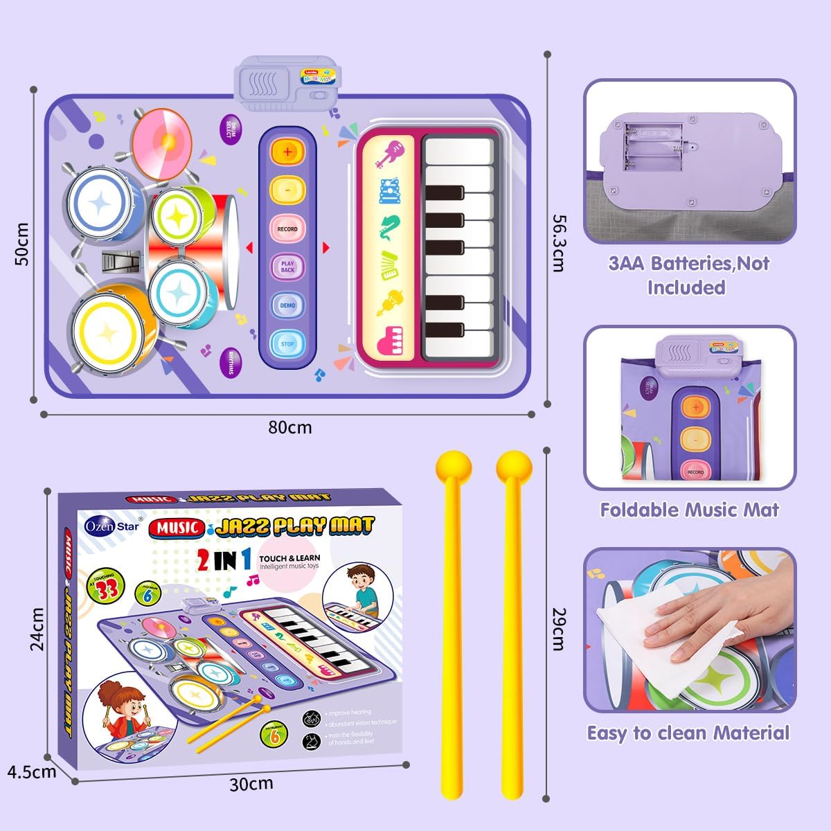 Toy for 1 Year Old Girl Gifts，2 in 1 Piano Keyboard & Drum Mat，Baby Musical Mat Toddler Toys Age 1-2，Kid Sensory Play Mat 12-18 Months，Early Educational Learning Birthday Gifts for Girls Boys