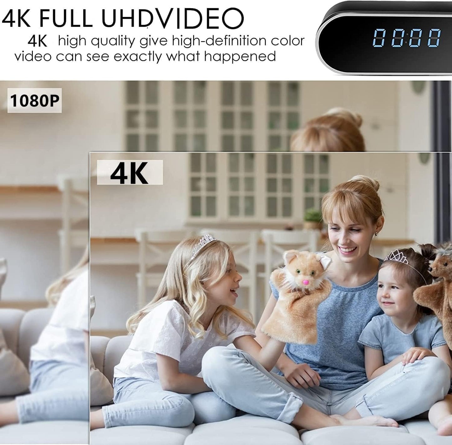 4KUHD Spy Camera Hidden Camera in Clock WiFi Hidden Cameras Video Recorder Wireless IP Camera Indoor Home Security Monitoring Nanny Cam 140Â° Angle Night Vision/Motion Detection