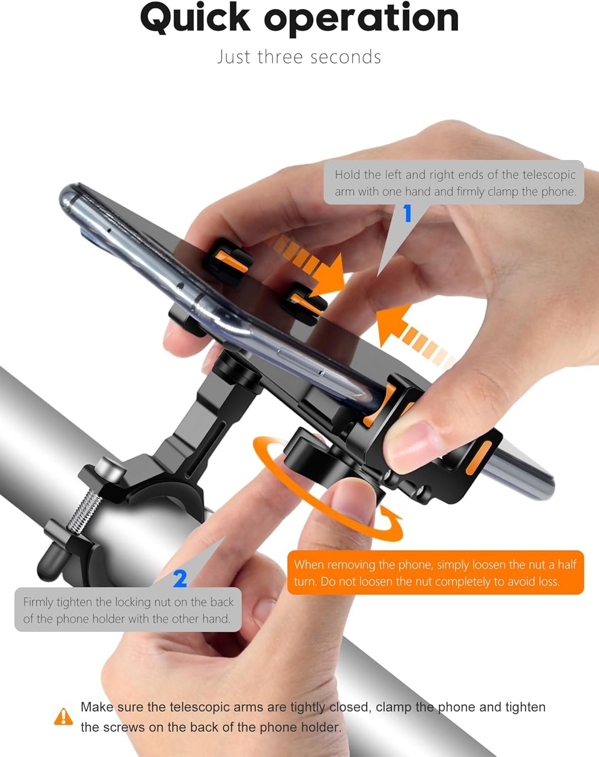 Tiakia Aluminum Bike Phone Mount【Camera Friendly 】 Universal Motorcycle Phone Mount 【Anti Shake & Anti-Theft 】 360° Rotation Bicycle Cell Phone Holder with Silicone Band for 4.5-7 inches Smartphone