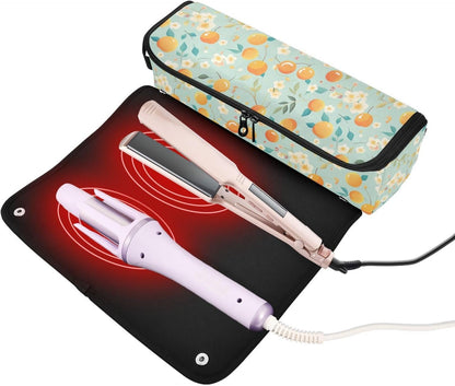 Borsa da viaggio per utensili da donna con tappetino rimovibile resistente al calore, borsa da viaggio organizer per utensili caldi e accessori per la cura dei capelli, essenziali da viaggio per donne
