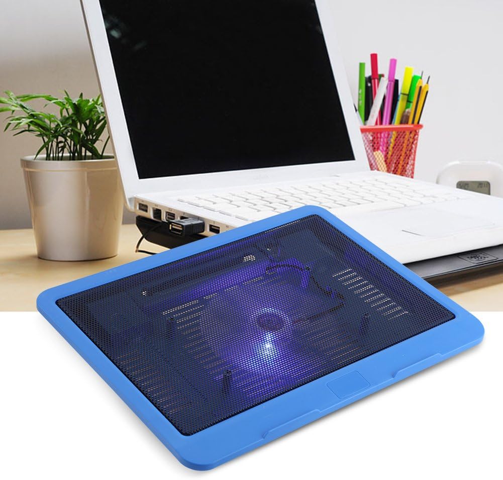 Bewinner Silent Notebook Cooling Pad, Air-Cooled Chill Mat for 14 Inch or Less Laptop, Adjustable Stand With External Fan Heatsink (Blue)