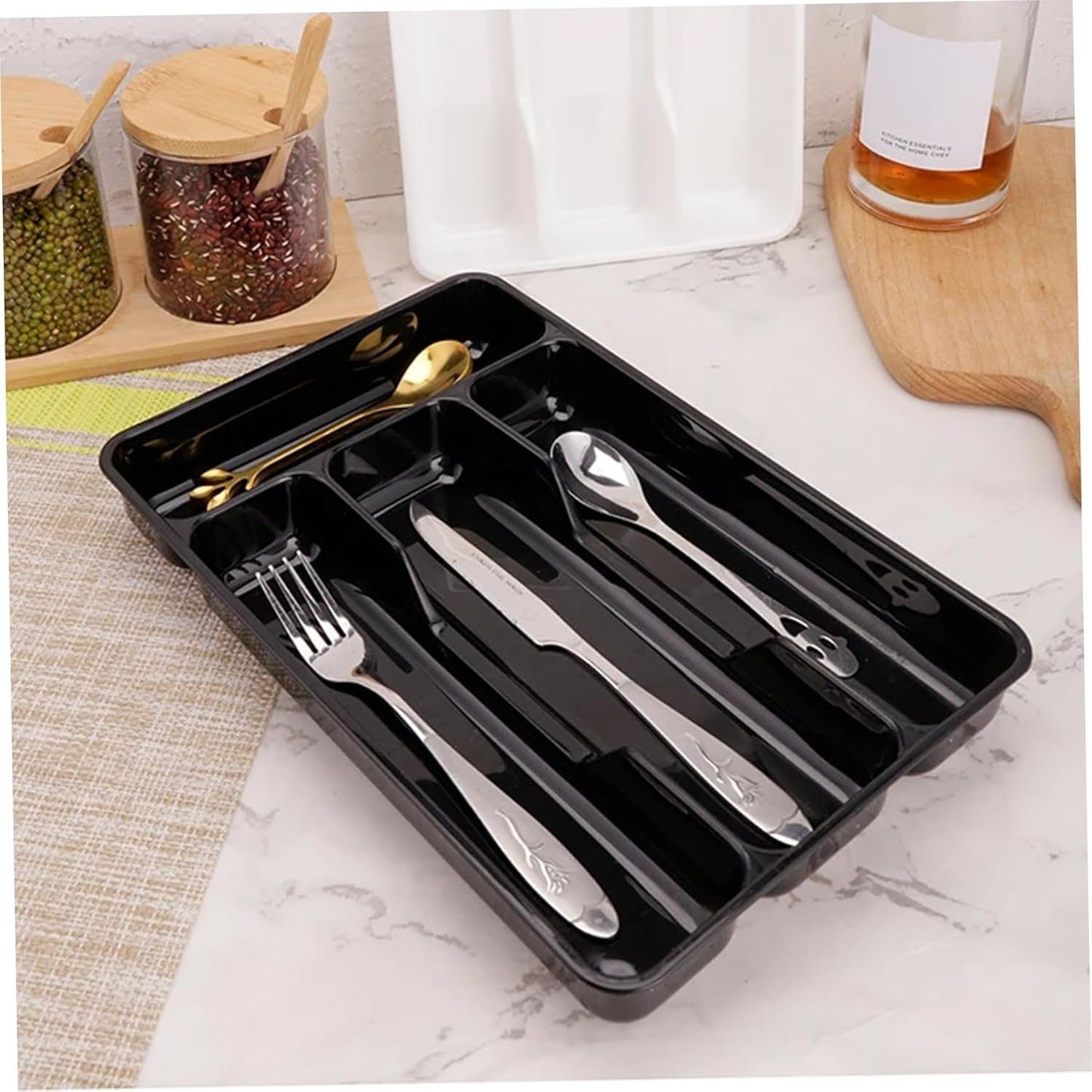 Silverware Holder Small Kitchen Utensil Drawer Organizer Plastic Silverware Organizer Utensil Holder Silverware Tray Cutlery Organizer Black