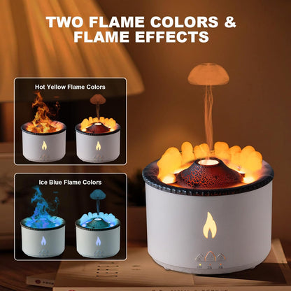 MINGPINHUIUS Volcano Flame Aroma Diffuser: 360ml Aromatherapy Humidifier Jellyfish/Flame 2 Mist Mode Air Humidifier Remote Control Super Quiet Oil Cold Mist Diffuser for Gym(Double Color Flame)