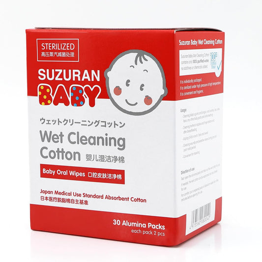 Suzuran Baby Mouth Wipes Cotton Pure Water, Finger Toothbrush Unscented Sensitive, Lint Free, Baby Oral Care for Gums, Teeth and Tongue Cleaning, Individually Wrapped 30 Packs